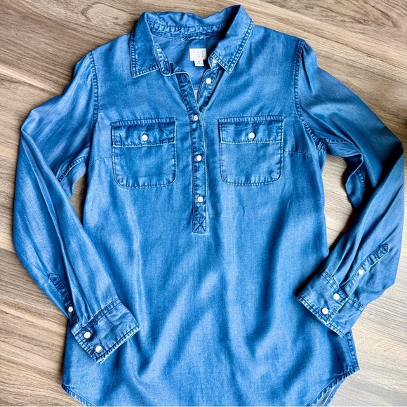 A New Day Chambray Tunic Shirt Long Sleeve with Pockets Soft 100% Lyocell Size M - Picture 3 of 12